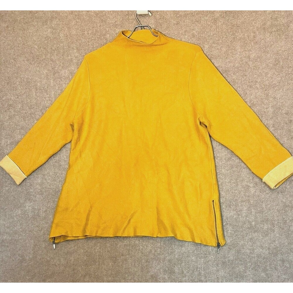 Tahari‎ Women’s Sweater XL Mustard Mock Neck Flip Cuff Knit Stylish Comfortable